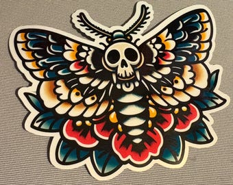 Skull Moth Traditional Tattoo |Glossy stickers |Indoor Stickers | Waterproof Stickers|personalized Stickers|Handmade Stickers