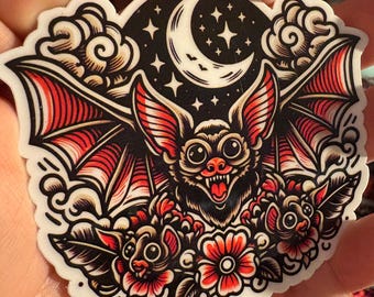 Traditional Tattoo Bat Sticker |Glossy stickers | Indoor stickers | Waterproof Stickers| personalized Stickers| Handmade Stickers