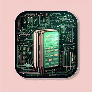 May include: A green and black circuit board with a green and white rectangular chip in the center. The chip has a grid pattern and is surrounded by wires.