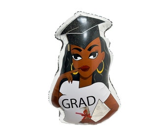 Afroamerikanische Frauen Graduierung Ballon Silber, Grad Ballon, HBCU Ballon, 36-Zoll-Ballon, Mädchen Grad Ballon, Abschlussfeier Dekor