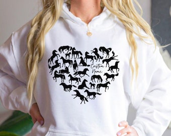 Custom Horse Heart Hoodie for Equestrian, Animal Lovers, Horse Trainer and Horse Owner Personalized Pullover Sweater