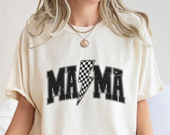 Mama Checkered Lightning Bolt Shirt - Cool Mom Tee