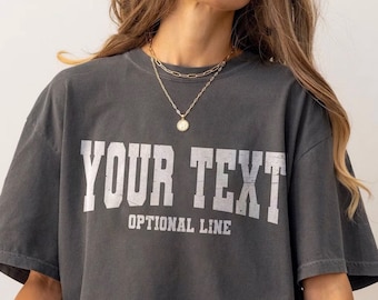 Comfort Colors Custom Text Shirt: Personalized Retro Varsity Tee