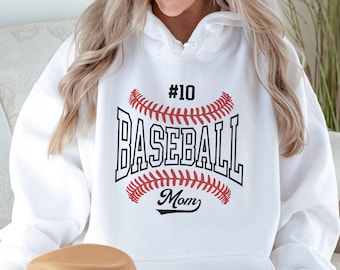Sudadera con capucha personalizada para mamá de béisbol: sudadera con número de jugador personalizado