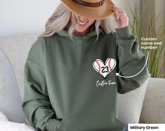 Personalized Baseball Mom Hoodie: Heart Pocket Design, Custom Fan Gift