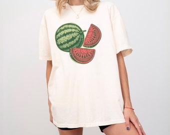 Chemise Vintage Femme Petite Sophisticate Années 90, Motif Pastèque Avec Paillettes, Coupe Décontractée, Coton Léger Tagless, Taille Unique