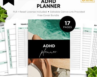 ADHD Planner | 17 Pages | PLR Rights | Editable Canva Template | MonoCreatives