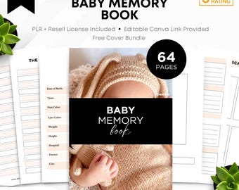 Baby Memory Book | 64 Pages | PLR Rights | Editable Canva Template | MonoCreatives