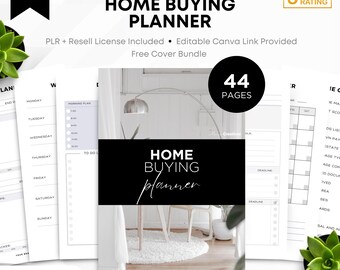 Köpplanerare för hus | 44 sidor | PLR-rättigheter | Redigerbar Canva-mall | MonoCreatives