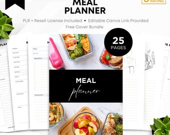 Essensplaner | 25 Seiten | PLR Rechte | Bearbeitbare Canva Vorlage | MonoCreatives