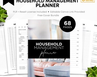 Household Management Planner | 68 Pages | PLR Rights | Editable Canva Template | MonoCreatives