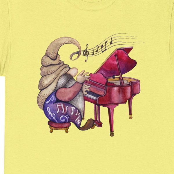 Piano playing gnome Unisex Heavy Cotton Tee - Music lovers, Musicians, and fans will love this Musical Gnome 6 colors and sizes S - 5 XL