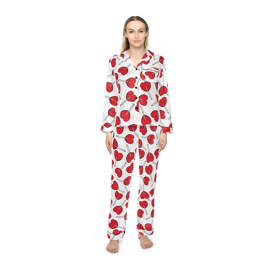 Red Lollipop Hearts Delight Women's Satin Pajamas Etsy