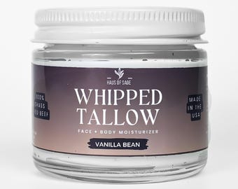 Vanilla Whipped Tallow Moisturizer, Natural Face + Body Cream, 100% Grass-Fed, Made in the USA