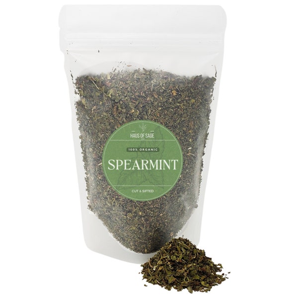 100% Organic Spearmint • No Additives, Pesticides, or Chemicals • Cut & Sifted