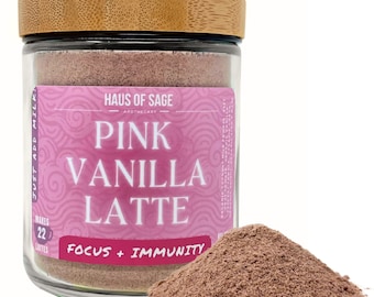 Pink Vanilla Instant Latte | 100% Natural | Superfood Latte | 4.5 Oz | No Additives, Chemicals or Artificial Ingredients | Lightly Sweet