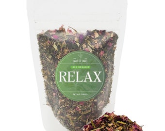 Relax Tea - 100% Organic Loose Leaf Herbal Tea Blend • No Additives, Chemicals or Preservatives • Relaxation, Calm, Stress  •  Tea Gift