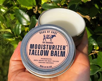 Grass-Fed Tallow Balm: Beeswax, Unscented Moisturizer