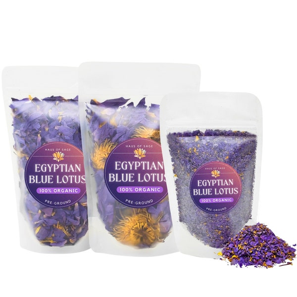 100% Organic Egyptian Blue Lotus Whole Flower, Loose Petals OR Pre-Ground • Nymphaea caerulea • No Additives, Pesticides, or Chemicals •