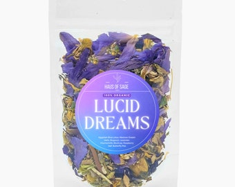 Lucid Dreams Tea - 100% Organic Herbal Tea Blend • No Additives, Chemicals or Preservatives • ft. Mugwort, Mexican Dream Herb, Blue Lotus