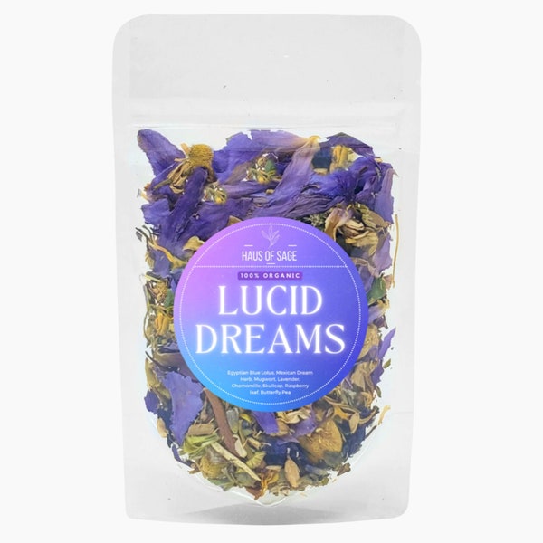 Lucid Dreams Tea - 100% Organic Herbal Tea Blend • No Additives, Chemicals or Preservatives • ft. Mugwort, Mexican Dream Herb, Blue Lotus