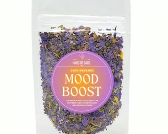 Mood Boost Tea - 100% Organic Loose Leaf Herbal Tea Blend • No Additives, Chemicals or Preservatives • Mood Enhance • Tea Gift w/ Blue Lotus