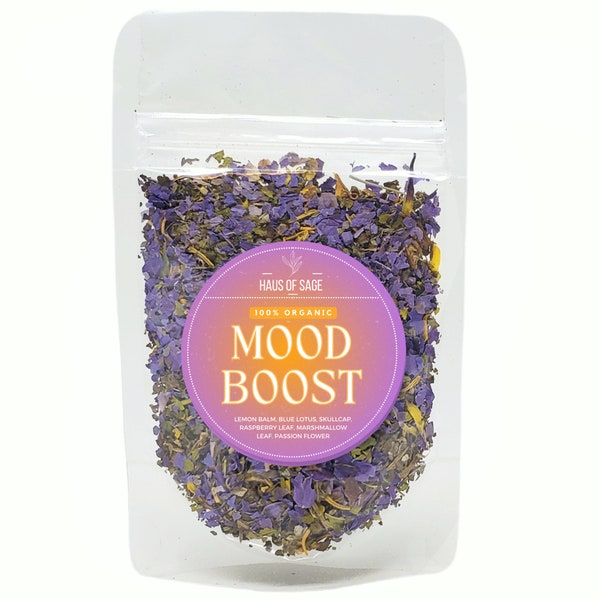 Mood Boost Tea - 100% Organic Loose Leaf Herbal Tea Blend • No Additives, Chemicals or Preservatives • Mood Enhance • Tea Gift w/ Blue Lotus