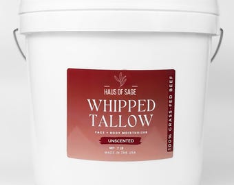 Grass-fed Beef Tallow Skin Moisturizer: Unscented, Organic, 7 LB