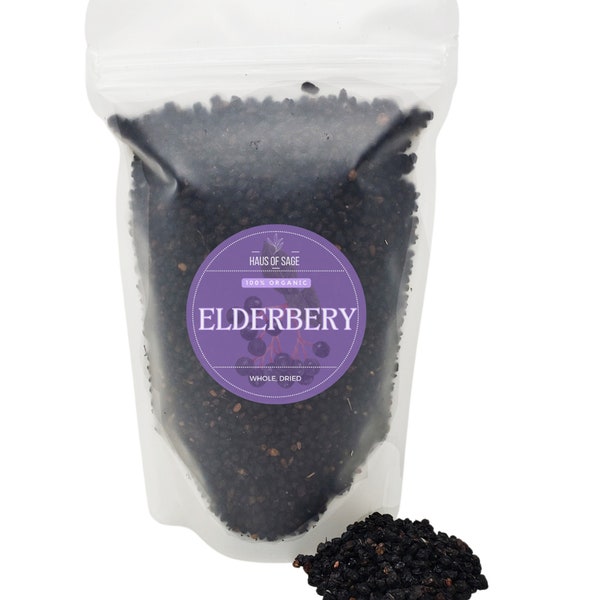 100% Organic Elderberry • Sambucus • No Additives, Pesticides, or Chemicals • Whole & Dried