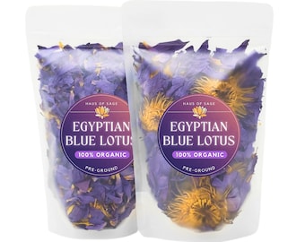 100% Organic Egyptian Blue Lotus Whole Flower OR Loose Petals • Nymphaea caerulea • No Additives, Pesticides, or Chemicals •