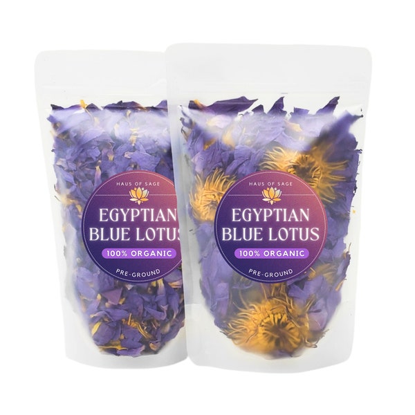 100% Organic Egyptian Blue Lotus Whole Flower OR Loose Petals • Nymphaea caerulea • No Additives, Pesticides, or Chemicals •
