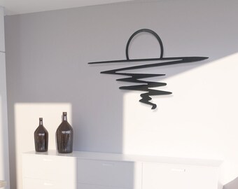 Sunset Water Reflection Wall Decor, Metal Wall Art, Above Bed Decor, Minimalist Metal Line Art, Christmas Gift