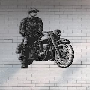 Industrial Worker with Chopper Metal Wall Art - Detailed Design, Perfect for Home & Garage Décor - Unique Gift Motocycles Lovers