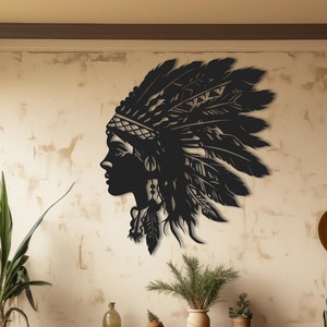 Apache Woman Silhouette,  Unique Gift for Art Lovers, Apache Woman Metal Wall Art, Female Apache Warrior Wall Art, Bold Design, Line Art