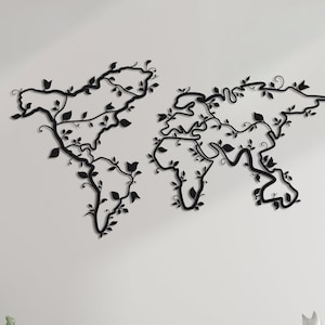 Arbre, carte du monde, carte du monde en métal, continents, oeuvre d'art murale en métal, décoration de bureau à domicile, tentures murales, décoration d'intérieur dans une entrée,