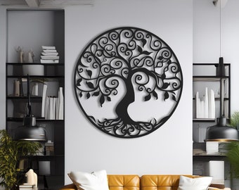 Metal Wall Art levensboom - gedetailleerd lasergesneden ontwerp, moderne levensboom silhouet, unieke levensboom woondecoratie,