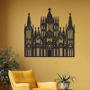 Modern Laser Cut Metal Wall Art, Detailed Gothic Church Silhouette, Unique Architectural Decor, Elegant Home Art Piece, Metal Church