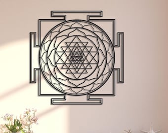 Arte de pared de metal con geometría sagrada de Sri Yantra, mandala, decoración para el hogar y la oficina, decoración de pared de yoga, regalo de meditación