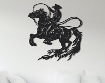 Cowboy Lasso Wall Art, Wild West Home Decor, Laser-Cut Metal Design, Western Theme Hanging, Rustic Western Cowboy Decoration, Metal Wall Art