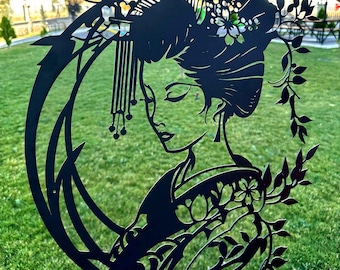Beautiful Japanese Geisha Silhouette in Traditional Style, Japanese Woman, Geisha Wall Decor, Japanese Wall Art Detailed Line Art Geisha