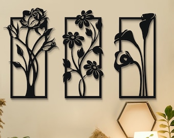 Metal Flower Wall Art, Vertical Metal Wall Decor, Horizontal Flower Metal Wall Art, Floral Metal Wall Hangings, Living Room Metal Wall Decor