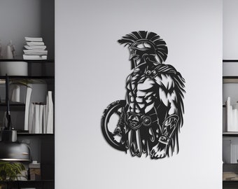 Spartan Warrior Metal Wall Art, War Decor, Ancient Greek Soldier, Gladiator Silhouette, Battle Scene, Gladiator Warrior Metal Wall Art