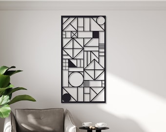 Geometric Metal Wall Decor, Modern Wall Decor, Vertical Black Metal Wall Art Abstract, Interior Decoration, Wall Hangings,Christmas Gift