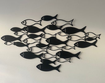 Fish Metal Wall Art, Fish Family Metal Art, Wall Hangings, Nautical Decor, Feng Shui Home Design, Minimalist Line Art, Christmas Gift