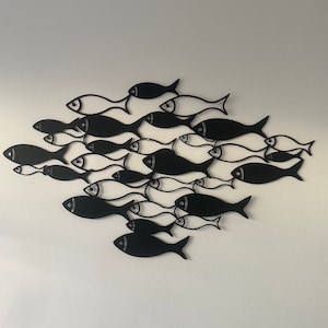 Fish Metal Wall Art, Fish Family Metal Art, Wall Hangings, Nautical Decor, Feng Shui Home Design, Minimalist Line Art, Christmas Gift