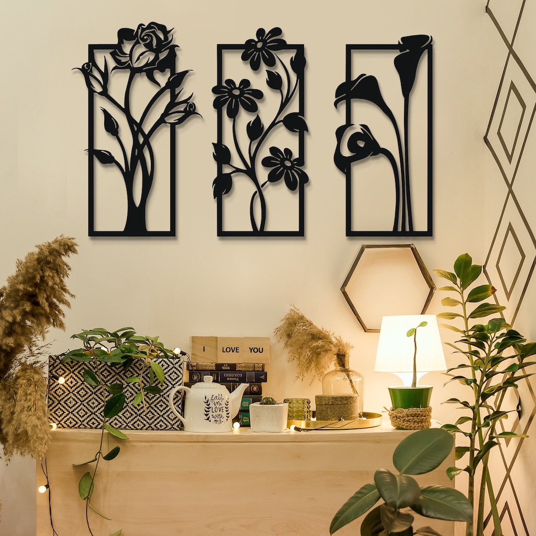 Metal Flower Wall Art, Vertical Metal Wall Decor, Horizontal Flower