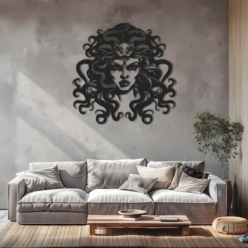 Metal Medusa Wall Art, Greek Mythology Home Decoration, Gothic Room Decor, Medusa Gaze Metal Wall Art, Snake Haired Medusa Silhouette