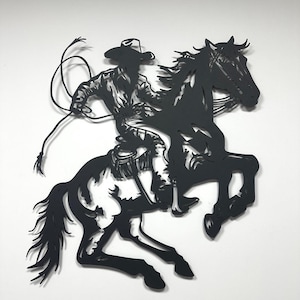 Modern Cowboy Riding Horse Silhouette, Unique Rodeo Decor for Home & Office, Western Wall Decor, Western Theme, Cowboy Metal Wall Art