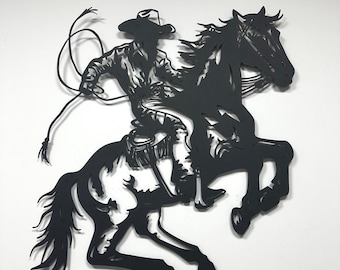 Modern Cowboy Riding Horse Silhouette, Unique Rodeo Decor for Home & Office, Western Wall Decor, Western Theme, Cowboy Metal Wall Art