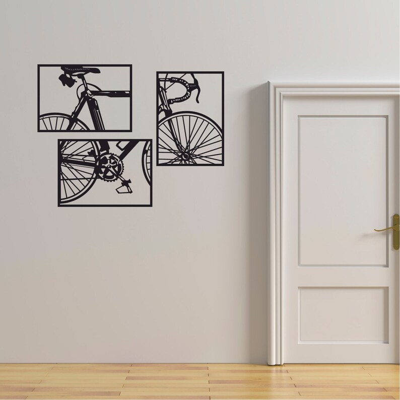 Set of 3 Metal Bicycle Wall Art, Metal Wall Sculpture, Metal Wall Decor